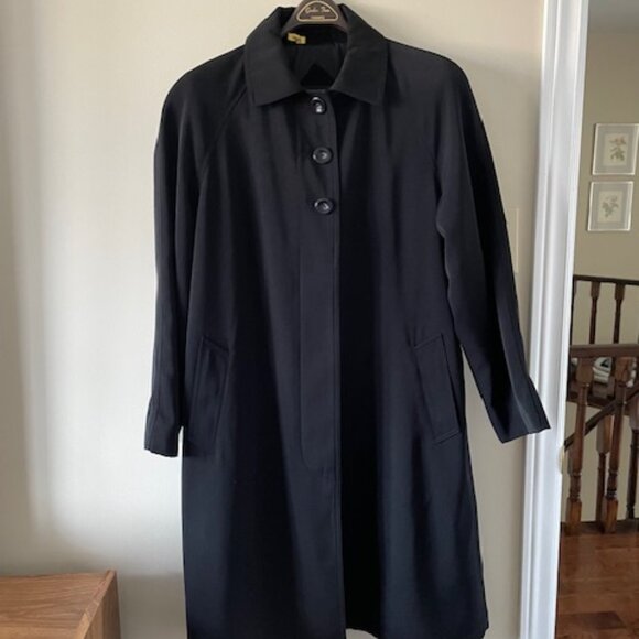 Sequence VTG Black Lined Button Up Trench Coat S 12 V.I.petite with removal hood - Picture 1 of 10